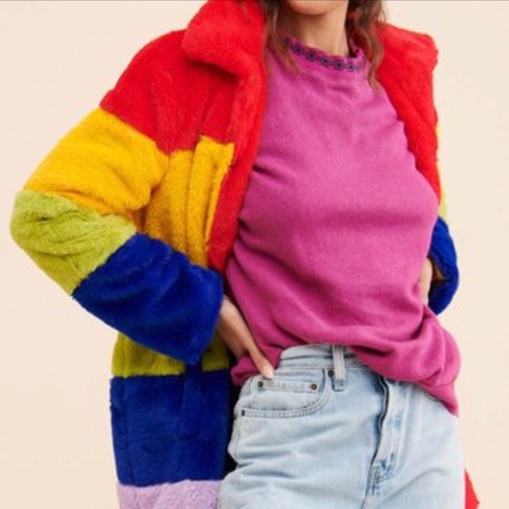 Anthropologie faux fur car coat with front pockets